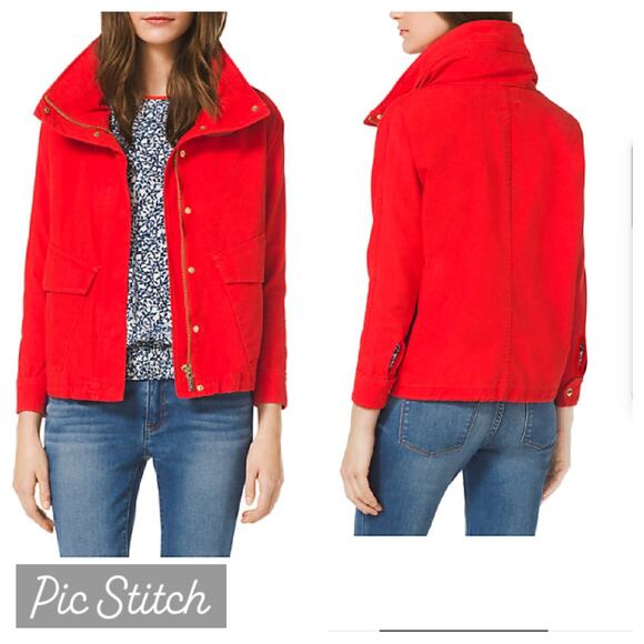 Michael Kors Bold Orange Cropped Canvas Jacket Sz Medium - Picture 1 of 7